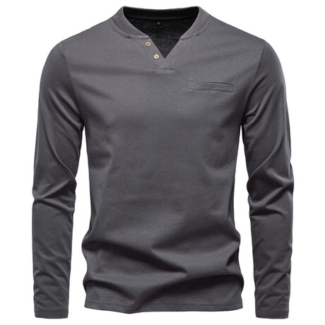 Mock Neck Henley Long Sleeve // Dark Grey (XS)
