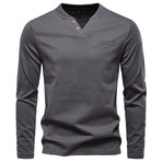Mock Neck Henley Long Sleeve // Dark Grey (M)