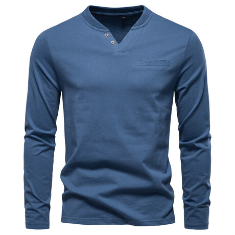 Mock Neck Henley Long Sleeve // Blue (XS)