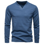 Mock Neck Henley Long Sleeve // Blue (XS)