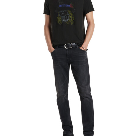 Skull Top Hat // SS Raw Edge Tee Vintage Wash // Black (S)