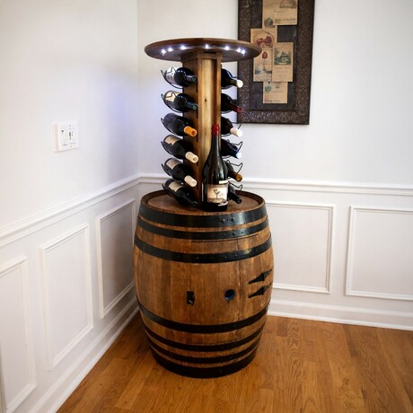 Concealed Power Lift Wine Rack Cabinet Barrel