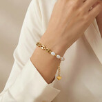 18k Gold Plated Steel + Faux Pearl Halfsies Pearly Girl Bracelet // 6"-8" (Adjustable)