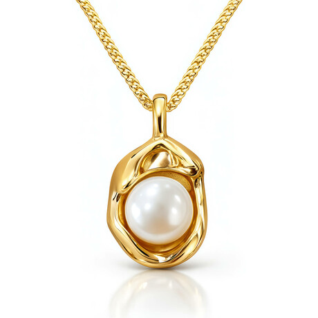 18k Gold Plated Steel + Faux Pearl DropBeam Pendant Necklace // 16"-18" (Adjustable)