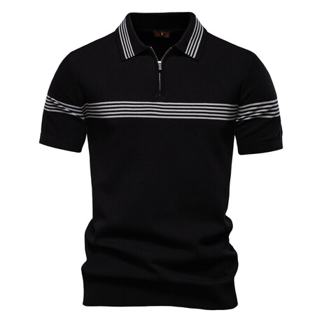 Abstract Striped Polo T-Shirt // Black (XS)