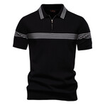 Abstract Striped Polo T-Shirt // Black (XS)
