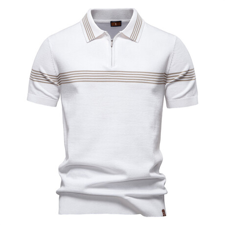 Abstract Striped Polo T-Shirt // White (XS)