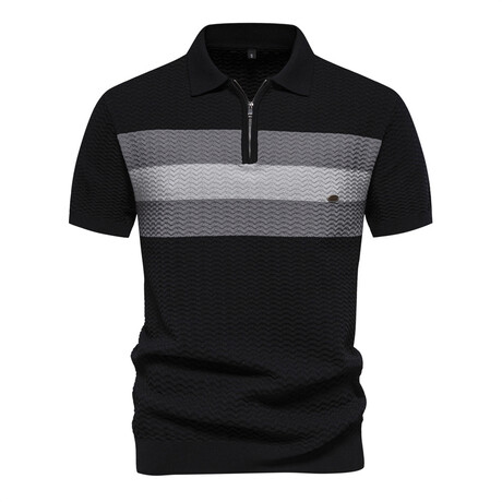Textured Zippered Polo // Black (XS)