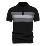 Textured Zippered Polo // Black (XS)