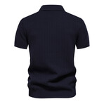 Textured Zippered Polo // Navy Blue (L)