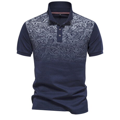 Floral Top Polo Shirt // Navy Blue (XS)