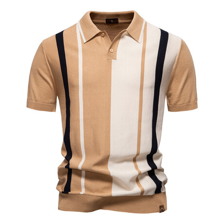 Abstract Striped Polo T-Shirt // Khaki (XS)
