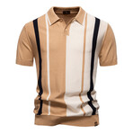 Abstract Striped Polo T-Shirt // Khaki (L)
