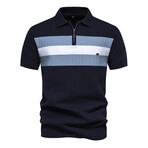Textured Zippered Polo // Navy Blue (L)