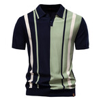 Abstract Striped Polo T-Shirt // Navy blue (XS)