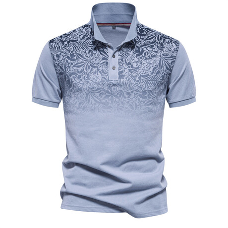 Floral Top Polo Shirt // Blue (XS)