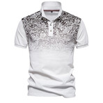 Floral Top Polo Shirt // White (L)