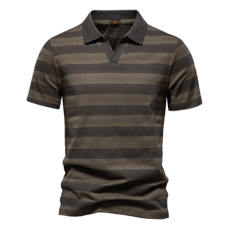 Open Placket Striped Polo T-Shirt // Army green (XS)
