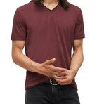 Miles // Short Sleeve Slub V-Neck Knit Tee // Oxblood (M)
