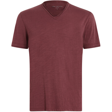 Miles // Short Sleeve Slub V-Neck Knit Tee // Oxblood (M)