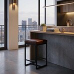 Cognac Backless Counter Stool in Genuine 100% Leather // Brown