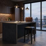 Onyx Counter Stool in Genuine Black Leather with Black Legs