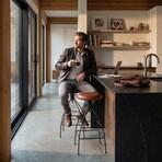 Bare Decor Pinot Counter Stool Black Metal Frame with Brown Genuine Leather Seat