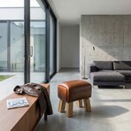 Bare Decor Gorgie Accent Stool in Brown Genuine Leather with Teak Legs