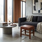 Bare Decor Alvin Genuine Leather Ottoman with Solid Teak Wood Legs // Brown