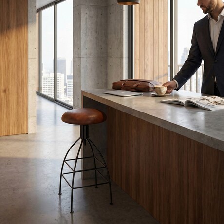 Bare Decor Pinot Counter Stool Black Metal Frame with Brown Genuine Leather Seat