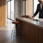 Bare Decor Pinot Counter Stool Black Metal Frame with Brown Genuine Leather Seat