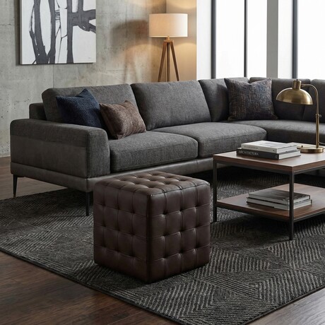Cortesi Home Charli Tufted Cube Ottoman in 100% Genuine Leather // Brown