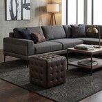 Cortesi Home Charli Tufted Cube Ottoman in 100% Genuine Leather // Brown