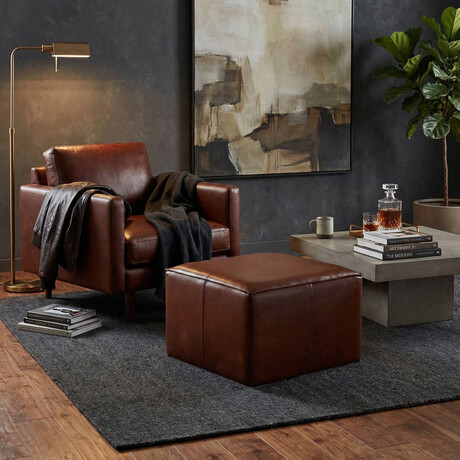 Bare Decor Nikola Genuine 100% Leather Square Ottoman // Brown