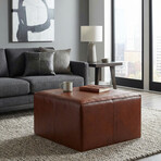 Bare Decor Nikola Genuine 100% Leather Square Ottoman // Brown