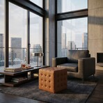 Cortesi Home Charli Tufted Cube Ottoman in 100% Genuine Leather // Saddle Brown