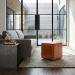 Bare Decor Sands Genuine Leather Cube Ottoman // Saddle Brown