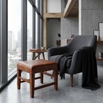 Bare Decor Alvin Genuine Leather Ottoman with Solid Teak Wood Legs // Brown