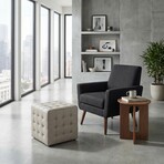 Cortesi Home Charli Tufted Cube Ottoman in 100% Genuine Leather // Light Grey