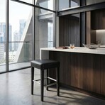 Onyx Counter Stool in Genuine Black Leather with Black Legs