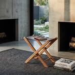 Bare Decor Davie Genuine Teak Wood and Leather Folding Accent Stool // Brown