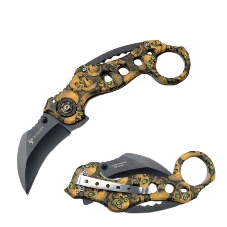 Spring Assisted Knife // Karambit // SE-952 // Skulls (Grey)