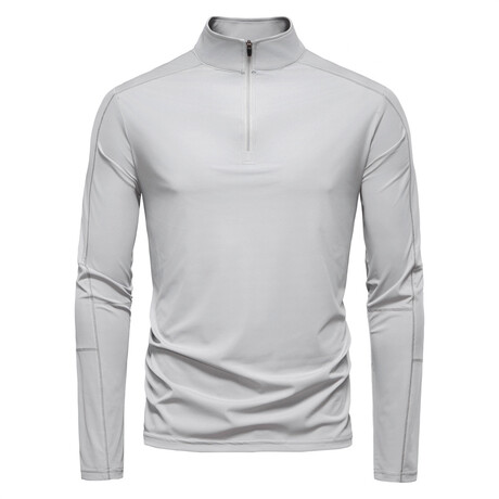 Long Sleeve 1/4 Zip T-shirt // Light grey (XS)