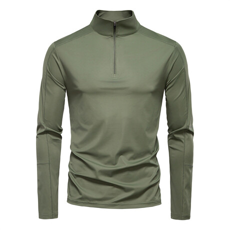Long Sleeve 1/4 Zip T-shirt // Army green (XS)
