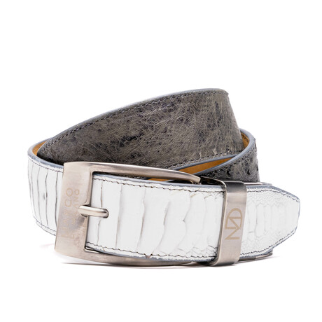 Alessio Belt // Ostrich // White/Gray (36)