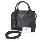 Prada // Saffiano Leather 2-Way Hand/Shoulder Bag // Nero + Silver // Pre-Owned