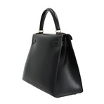 Hermès // Box Calf Leather Kelly 28 Handbag // Black + Gold // Pre-Owned