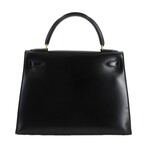 Hermès // Box Calf Leather Kelly 28 Handbag // Black + Gold // Pre-Owned