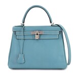 Hermès // Epsom Leather Kelly 28 Handbag // Blue Jean + Silver // Pre-Owned
