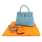 Hermès // Epsom Leather Kelly 28 Handbag // Blue Jean + Silver // Pre-Owned